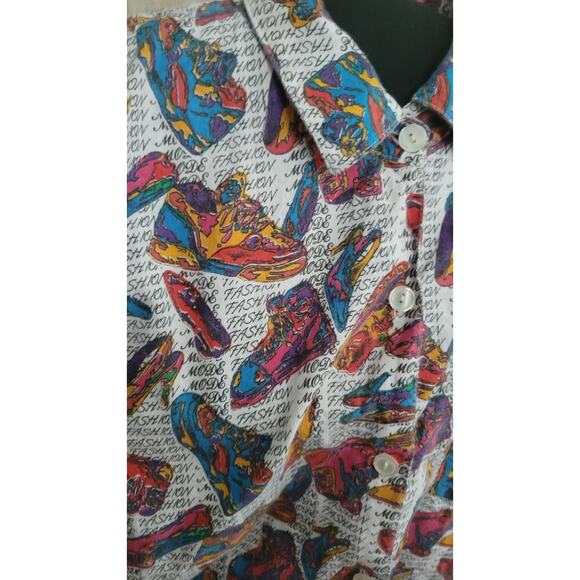 90's Made Fashion Retro Colorful All Over Shoe Print Tangiers Size Medium - Picture 2 of 4